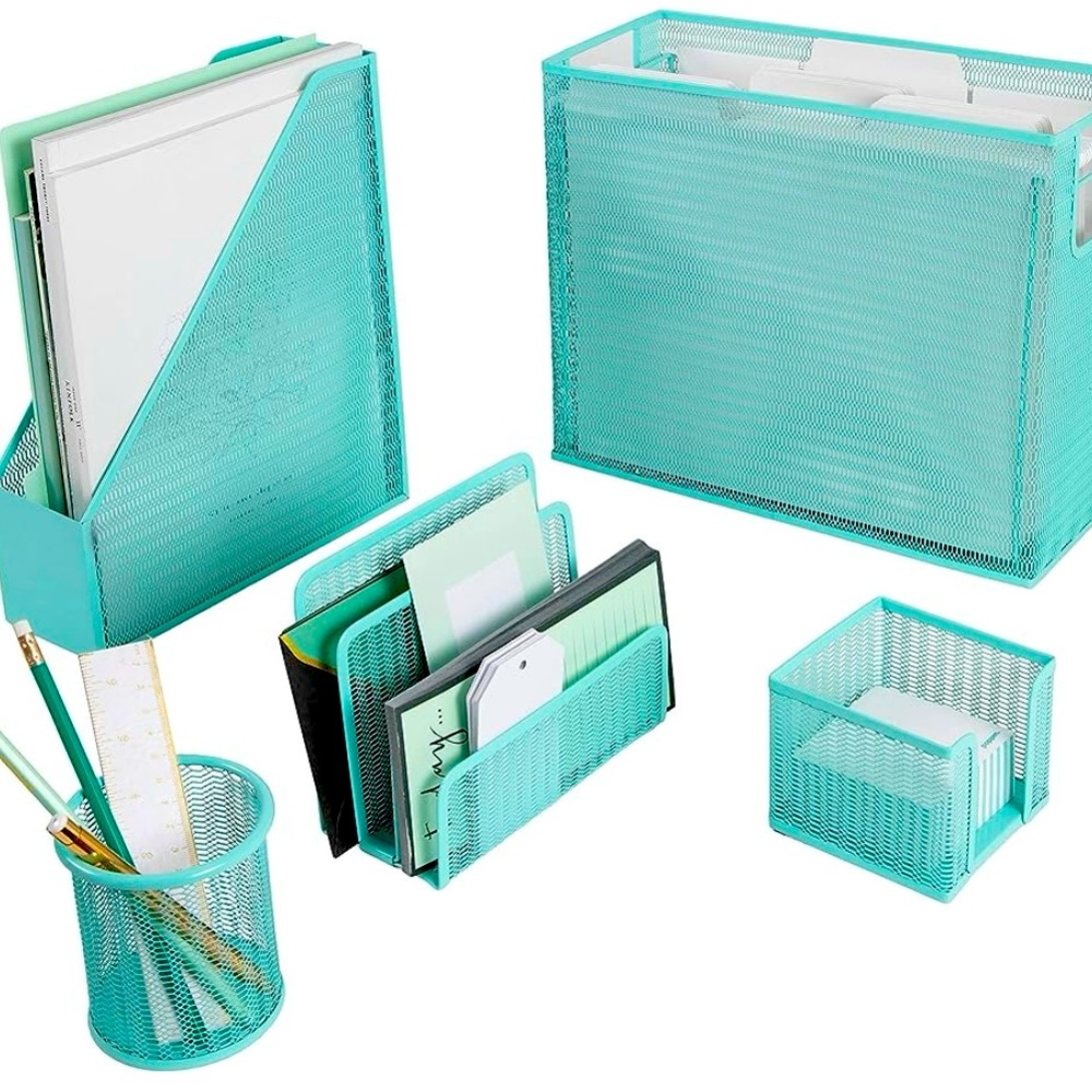 5 piece Aqua Desk Organizer Set